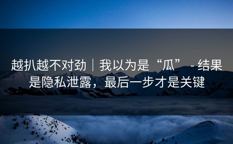 越扒越不对劲｜我以为是“瓜” - 结果是隐私泄露，最后一步才是关键