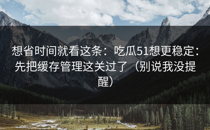 想省时间就看这条：吃瓜51想更稳定：先把缓存管理这关过了（别说我没提醒）